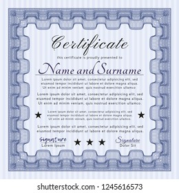 Blue Sample Certificate. With guilloche pattern and background. Lovely design. Detailed. 