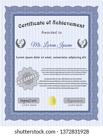 Blue Sample Certificate. With guilloche pattern. Money style design. Customizable, Easy to edit and change colors. 