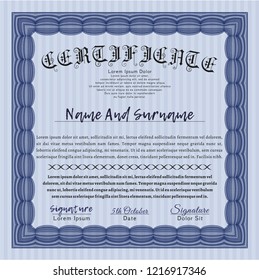 Blue Sample Certificate. With linear background. Detailed. Good design. 