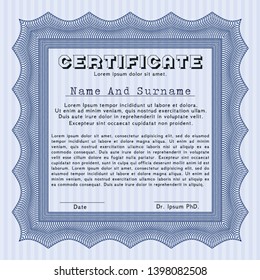 Blue Sample Certificate. With linear background. Excellent design. Detailed. 
