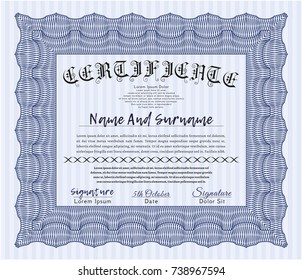 Blue Sample Certificate. With linear background. Vector illustration. Modern design. 