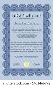 Blue Sample Certificate. Lovely design. Vector illustration. With linear background. 
