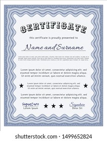 Blue Sample Certificate. Modern design. Complex background. Vector illustration. 