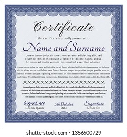 Blue Sample Certificate. Money Pattern. With great quality guilloche pattern. Customizable, Easy to edit and change colors. 