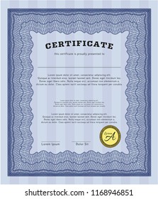 Blue Sample Certificate. Perfect design. Detailed. With complex background. 