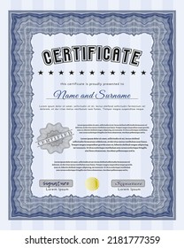 Blue Sample Certificate.  Perfect design.  With complex linear background.  Vector illustration. 
