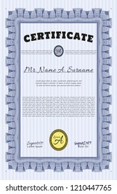 Blue Sample Certificate. Retro design. Vector illustration. With linear background. 