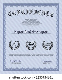 Blue Sample Certificate. Superior design. Vector illustration. With complex background. 