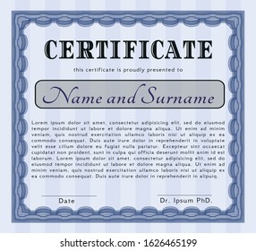 Blue Sample Certificate. Superior design. With complex background. Detailed. 