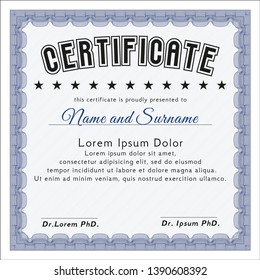 Blue Sample Certificate. Vector illustration. With background. Perfect design. 