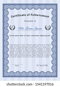 Blue Sample Diploma. Artistry design. Detailed. Complex background. 