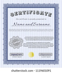 Blue Sample Diploma. With background. Artistry design. Customizable, Easy to edit and change colors. 