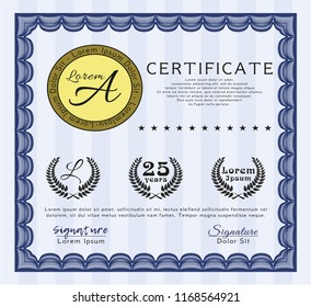 Blue Sample Diploma. With background. Lovely design. Customizable, Easy to edit and change colors. 