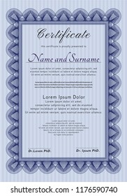Blue Sample Diploma. With background. Perfect design. Detailed. 