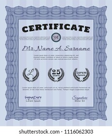 Blue Sample Diploma. With background. Superior design. Vector illustration. 