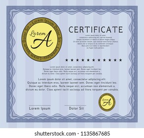 Blue Sample Diploma. Beauty design. Complex background. Detailed. 