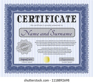 Blue Sample Diploma. Complex background. Modern design. Customizable, Easy to edit and change colors. 