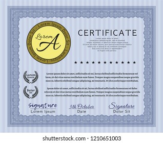 Blue Sample Diploma. With complex background. Money Pattern. Detailed. 