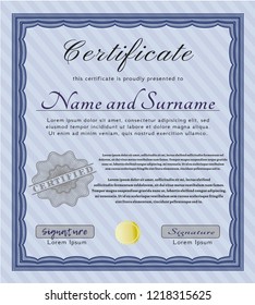 Blue Sample Diploma. With complex background. Modern design. Detailed. 