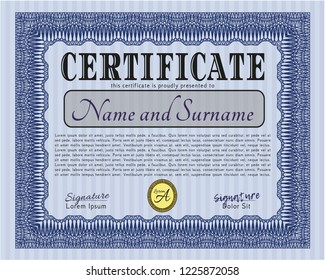 Blue Sample Diploma. Complex background. Elegant design. Customizable, Easy to edit and change colors. 