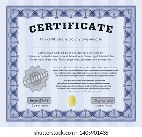 Blue Sample Diploma. Complex background. Excellent design. Detailed. 