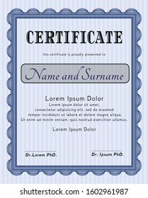 Blue Sample Diploma. With complex linear background. Vector illustration. Beauty design. 