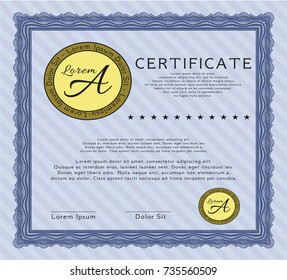 Blue Sample Diploma. Cordial design. Customizable, Easy to edit and change colors. With quality background. 