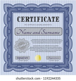 Blue Sample Diploma. Customizable, Easy to edit and change colors. Easy to print. Artistry design. 