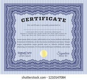 Blue Sample Diploma. Customizable, Easy to edit and change colors. With guilloche pattern. Retro design. 