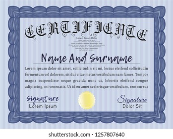 Blue Sample Diploma. Customizable, Easy to edit and change colors. With background. Retro design. 