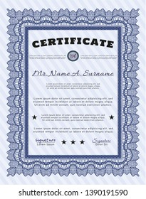 Blue Sample Diploma. Customizable, Easy to edit and change colors. Complex background. Cordial design. 