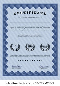 Blue Sample Diploma. Customizable, Easy to edit and change colors. With guilloche pattern and background. Perfect design. 