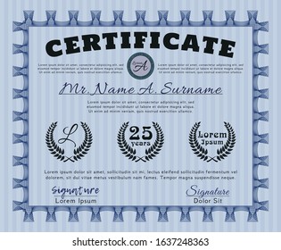 Blue Sample Diploma. Customizable, Easy to edit and change colors. With quality background. Superior design. 