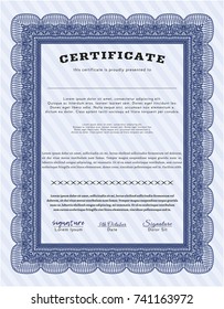 Blue Sample Diploma. Customizable, Easy to edit and change colors. Complex background. Excellent design. 