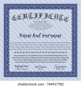 Blue Sample Diploma. Customizable, Easy to edit and change colors. With complex linear background. Superior design. 