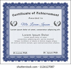 Blue Sample Diploma. Detailed. With background. Nice design. 