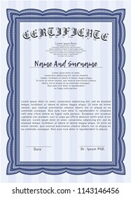 Blue Sample Diploma. Detailed. With background. Nice design. 