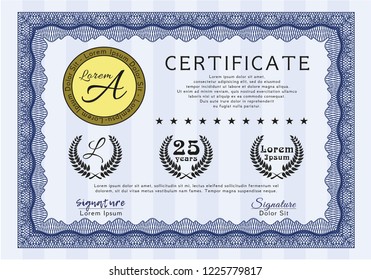 Blue Sample Diploma. Detailed. With background. Money design. 