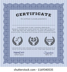 Blue Sample Diploma. Detailed. Complex background. Elegant design. 