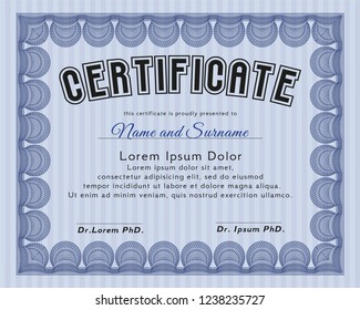 Blue Sample Diploma. Detailed. With complex background. Beauty design. 