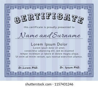 Blue Sample Diploma. Detailed. With great quality guilloche pattern. Artistry design. 