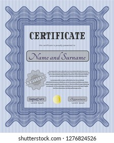 Blue Sample Diploma. Easy to print. Sophisticated design. Detailed. 