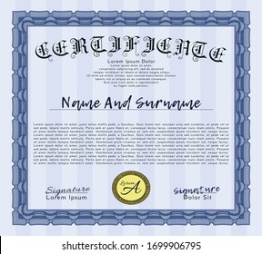 Blue Sample Diploma. Easy to print. Elegant design. Vector illustration. 
