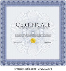 Diploma de muestra azul. Diseño elegante. Con un fondo lineal complejo. Plantilla de certificado de vector. 