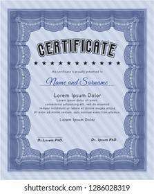 Blue Sample Diploma. Excellent design. With quality background. Customizable, Easy to edit and change colors. 