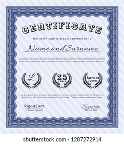 Blue Sample Diploma. Excellent design. With complex linear background. Vector illustration. 