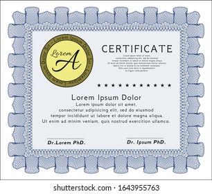 Blue Sample Diploma. Excellent design. With background. Vector illustration. 