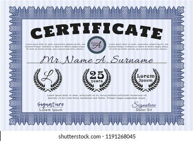 Blue Sample Diploma. Good design. With great quality guilloche pattern. Customizable, Easy to edit and change colors. 