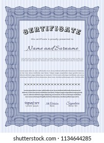 Blue Sample Diploma. With great quality guilloche pattern. Sophisticated design. Detailed. 