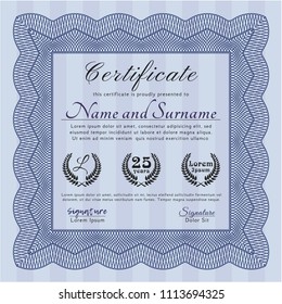 Blue Sample Diploma. With guilloche pattern and background. Vector illustration. Money style design. 